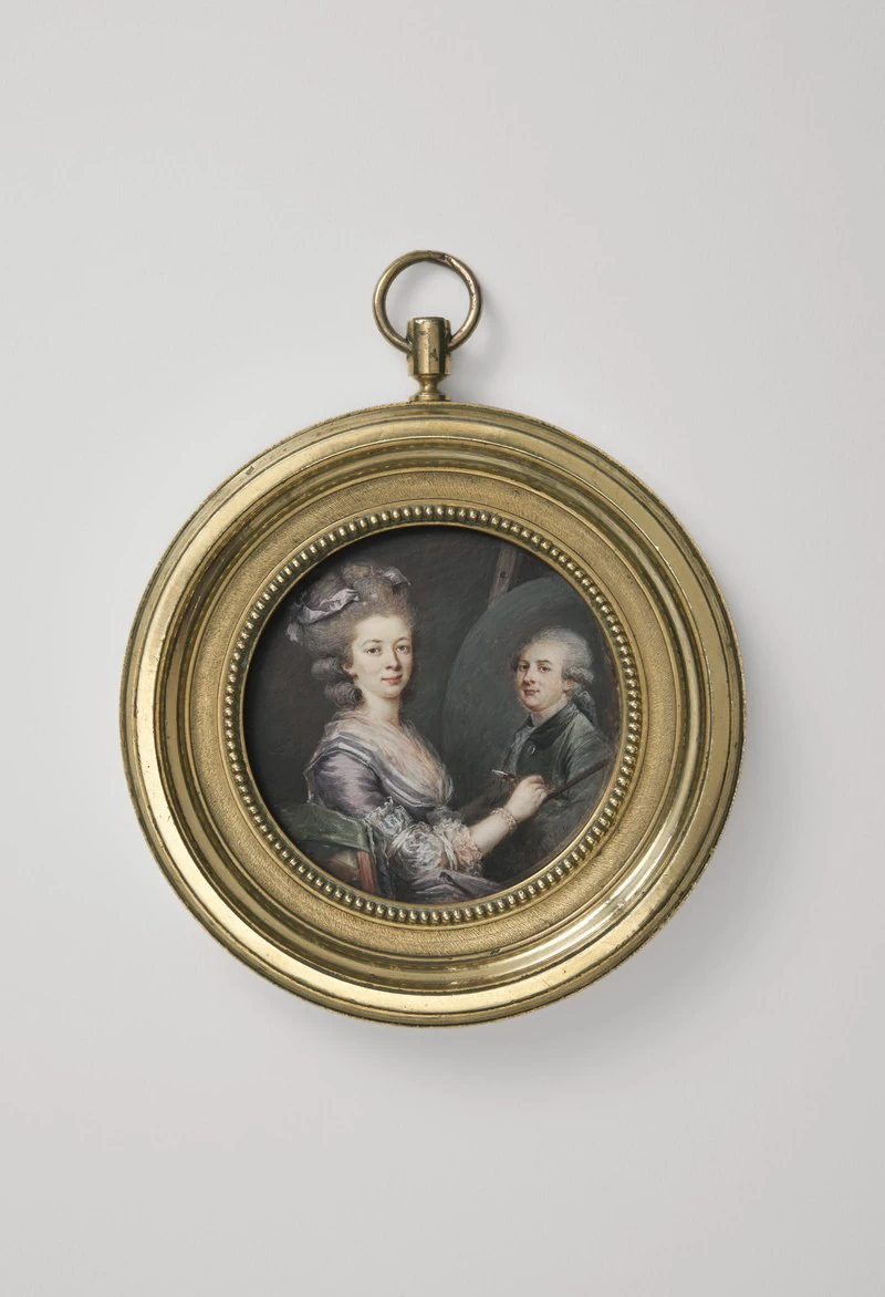 Ritratto della signora Lefranc mentre ritrae il marito Husband Charles Lefranc - miniatura